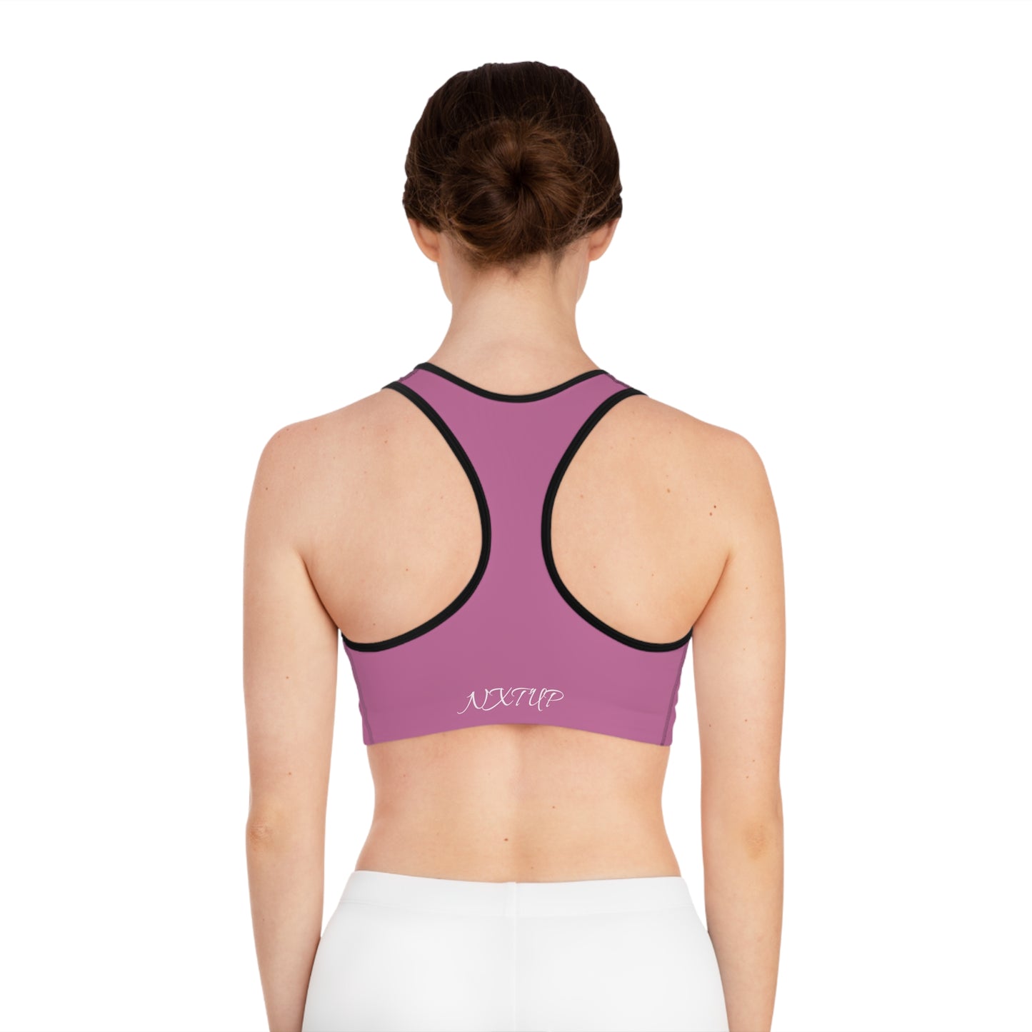 Women's PINK 'NU' Sports Bra — Minimal Athletic Crop with Script Back