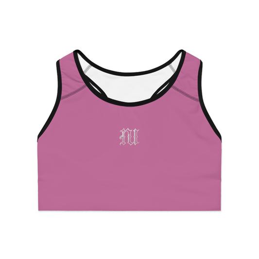Women's PINK 'NU' Sports Bra — Minimal Athletic Crop with Script Back