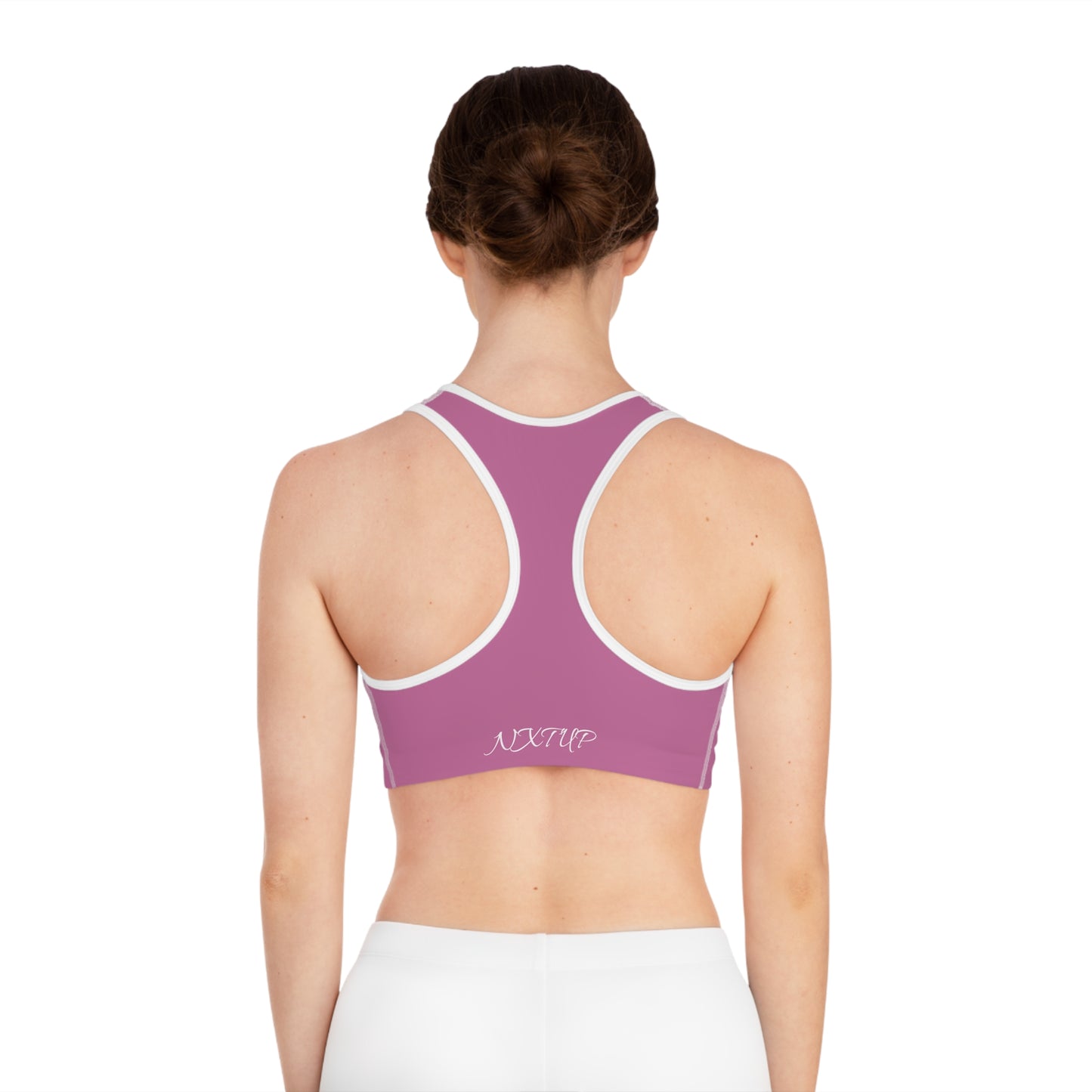 Women's PINK 'NU' Sports Bra — Minimal Athletic Crop with Script Back